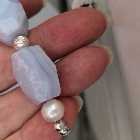 Sterling,& Blue Lace Agate Bracelet.  Freshwater pearls.  New, handcrafted - Picture 4 of 6